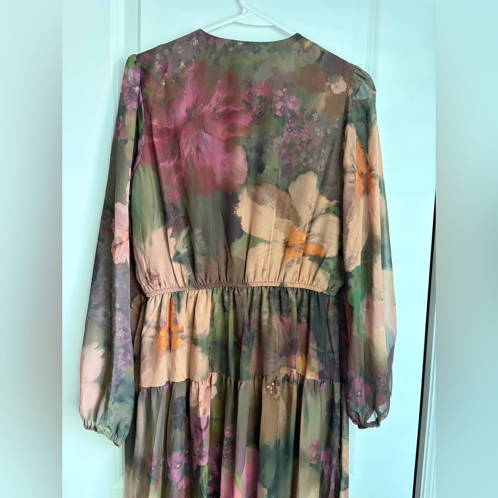 Floral Tiered Fall Maxi Dress with long sheer sleeves - Picture 7 of 10